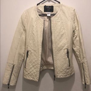 Cream Faux Leather Jacket